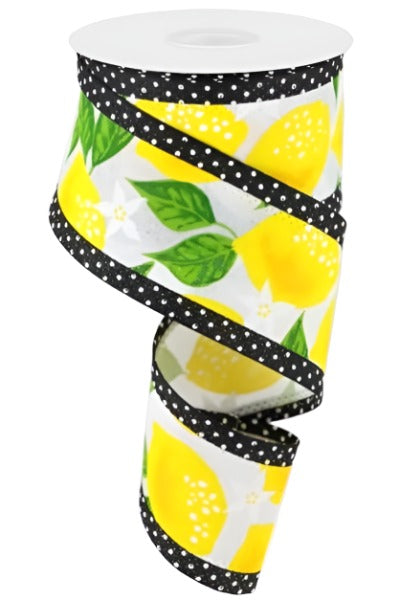 2.5" Lemon Swiss Dots Ribbon: White (10 Yards) - Michelle's aDOORable Creations - Wired Edge Ribbon