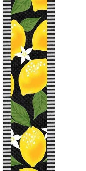 2.5" Lemon Thin Stripes Ribbon: Black (10 Yards) - Michelle's aDOORable Creations - Wired Edge Ribbon