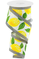2.5" Lemon Thin Stripes Ribbon: White (10 Yards) - Michelle's aDOORable Creations - Wired Edge Ribbon