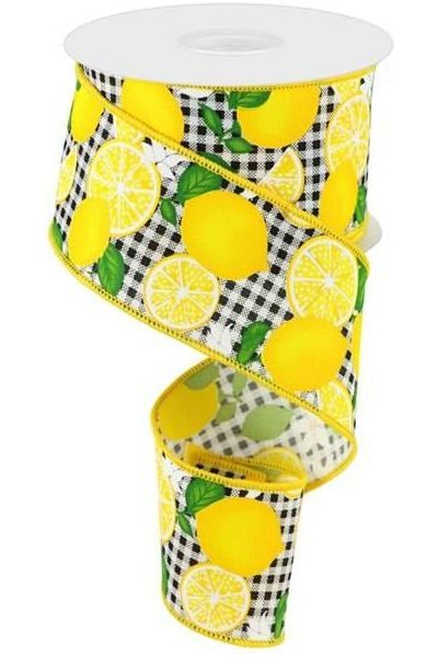 Shop For 2.5" Lemon with Leaves Check Ribbon: Black & White (10 Yards) at Michelle's aDOORable Creations