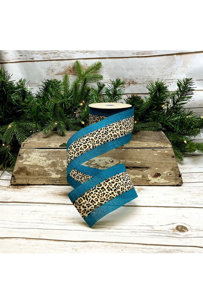 2.5" Leopard Center Ribbon: Teal (10 Yards) - Michelle's aDOORable Creations - Wired Edge Ribbon