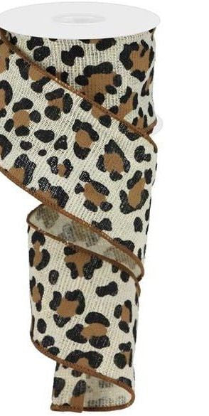 2.5" Leopard Print Ribbon: Ivory (10 Yards) - Michelle's aDOORable Creations - Wired Edge Ribbon