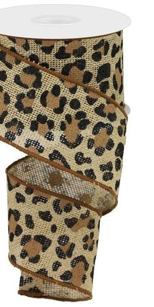 2.5" Leopard Print Ribbon: Natural (10 Yards) - Michelle's aDOORable Creations - Wired Edge Ribbon