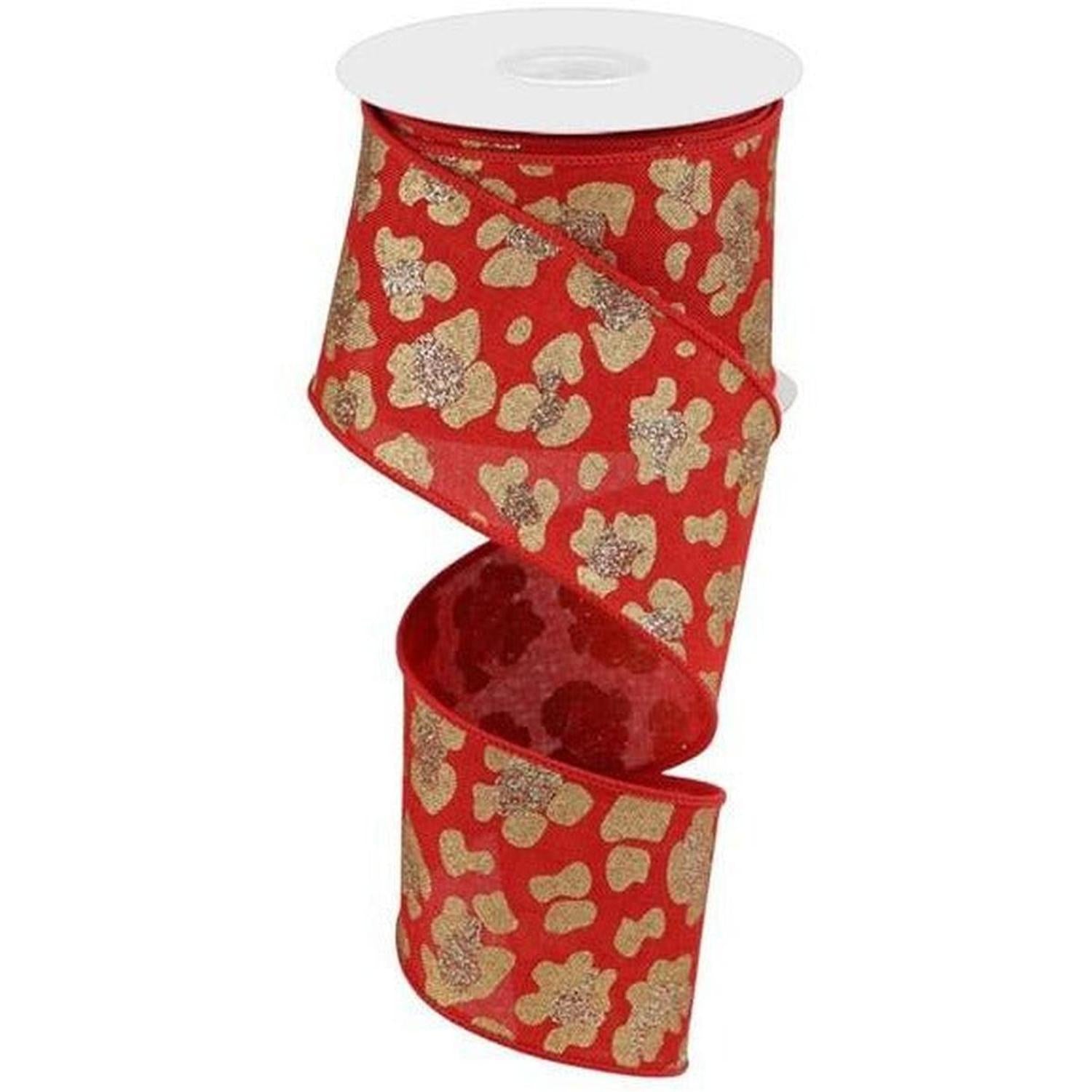 2.5" Leopard Print Ribbon: Red (10 Yards)