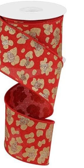 2.5" Leopard Print Ribbon: Red (10 Yards) - Michelle's aDOORable Creations - Wired Edge Ribbon