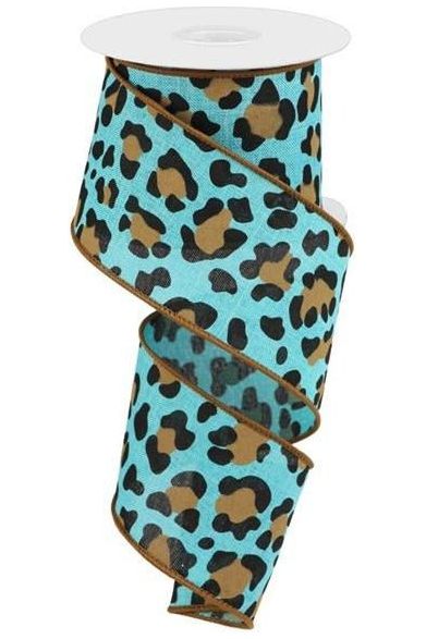 2.5" Leopard Print Ribbon: Teal (10 Yards) - Michelle's aDOORable Creations - Wired Edge Ribbon