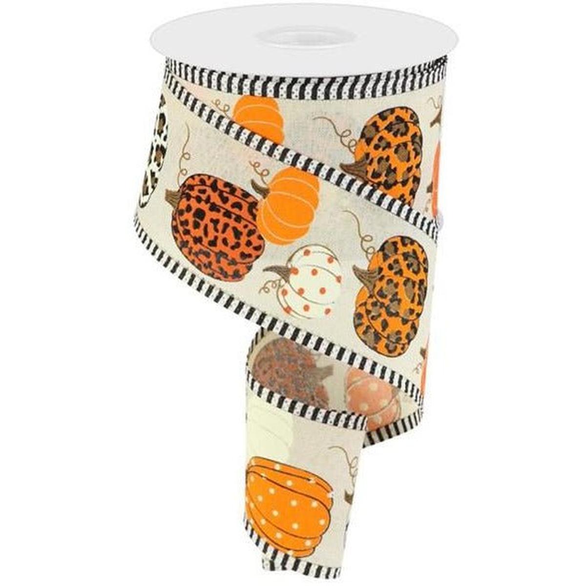 Shop For 2.5" Leopard Pumpkins Stripe Edge: Cream/Orange (10 Yards) at Michelle's aDOORable Creations