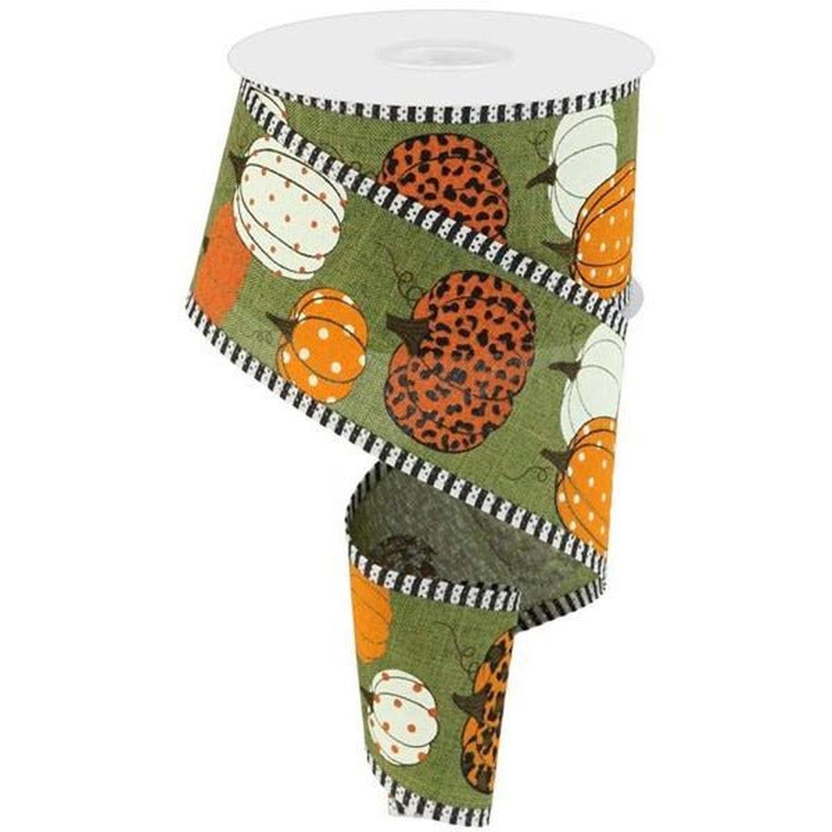 Shop For 2.5" Leopard Pumpkins Stripe Edge: Moss Green (10 Yards) at Michelle's aDOORable Creations