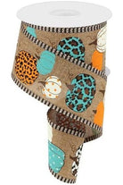 2.5" Leopard Pumpkins Stripe Edge: Tan/Cream (10 Yards) - Michelle's aDOORable Creations - Wired Edge Ribbon