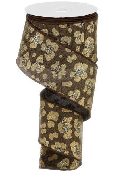 2.5" Leopard Royal Ribbon: Brown (10 Yards) - Michelle's aDOORable Creations - Wired Edge Ribbon