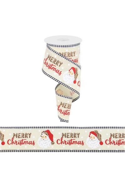 2.5" Leopard Santa Check Edge Ribbon: Cream (10 Yards) - Michelle's aDOORable Creations - Wired Edge Ribbon