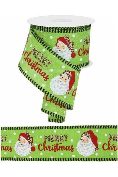 2.5" Leopard Santa Check Edge Ribbon: Lime Green (10 Yards) - Michelle's aDOORable Creations - Wired Edge Ribbon