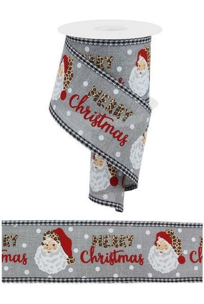 2.5" Leopard Santa Check Edge Ribbon: Lt Grey (10 Yards) - Michelle's aDOORable Creations - Wired Edge Ribbon