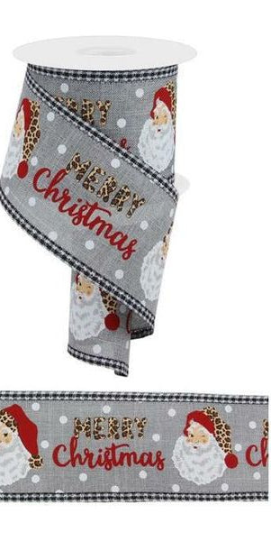 2.5" Leopard Santa Check Edge Ribbon: Lt Grey (10 Yards) - Michelle's aDOORable Creations - Wired Edge Ribbon