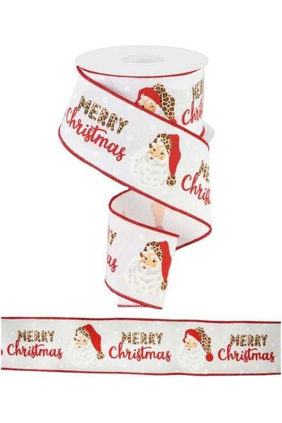 2.5" Leopard Santa Ribbon: White (10 Yards) - Michelle's aDOORable Creations - Wired Edge Ribbon