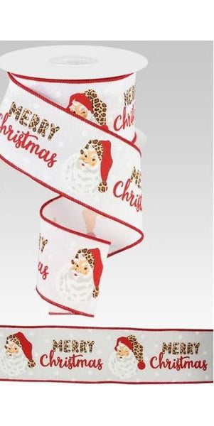 2.5" Leopard Santa Ribbon: White (10 Yards) - Michelle's aDOORable Creations - Wired Edge Ribbon