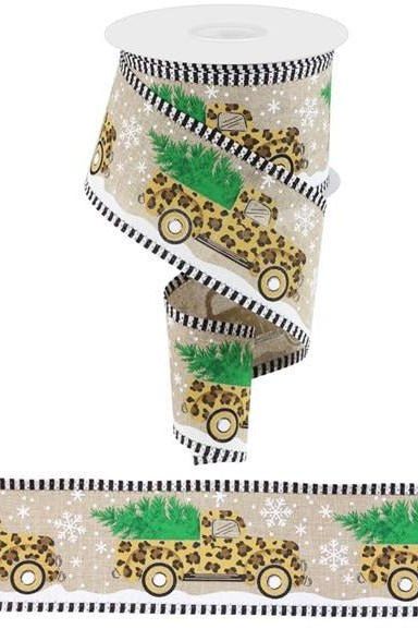 2.5" Leopard Snow Striped Edge Ribbon: Natural (10 Yards) - Michelle's aDOORable Creations - Wired Edge Ribbon