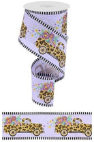 2.5" Leopard Truck Flower Stripe Ribbon: Lavender (10 Yards) - Michelle's aDOORable Creations - Wired Edge Ribbon