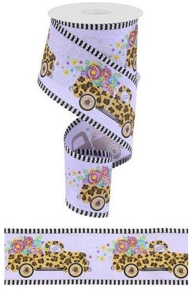 Shop For 2.5" Leopard Truck Flower Stripe Ribbon: Lavender (10 Yards) at Michelle's aDOORable Creations