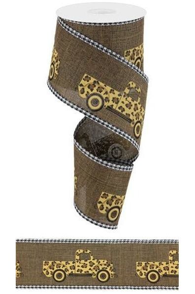 2.5" Leopard Truck Gingham Edge Ribbon: Brown (10 Yards) - Michelle's aDOORable Creations - Wired Edge Ribbon