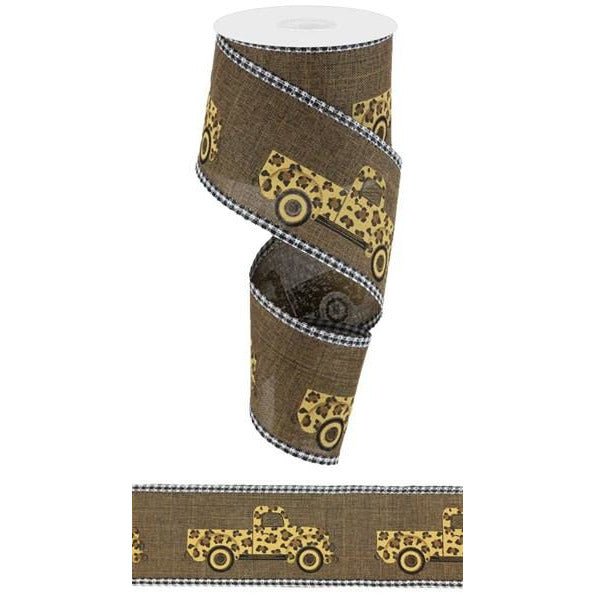 Shop For 2.5" Leopard Truck Gingham Edge Ribbon: Brown (10 Yards) at Michelle's aDOORable Creations