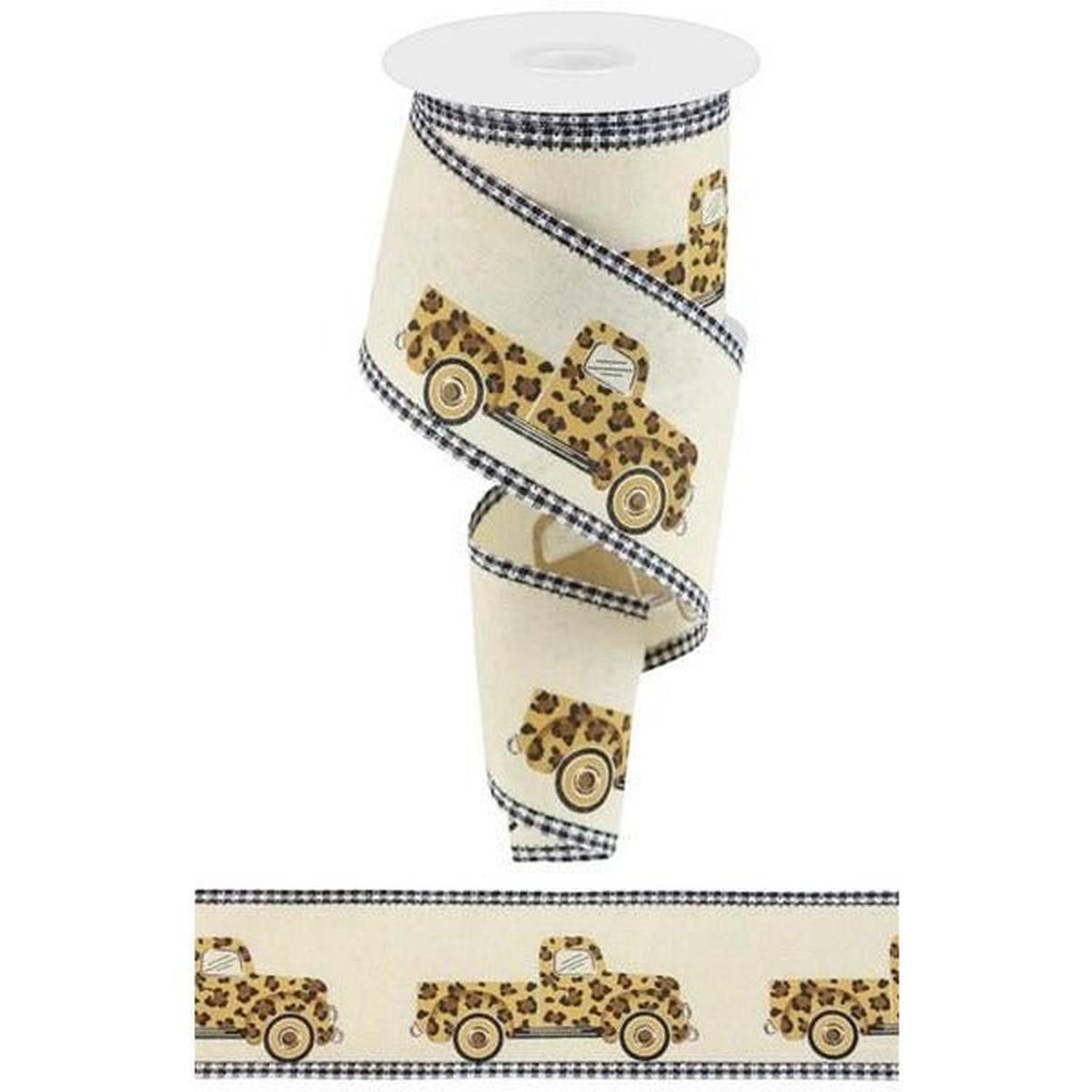 Shop For 2.5" Leopard Truck Gingham Edge Ribbon: Cream (10 Yards) at Michelle's aDOORable Creations