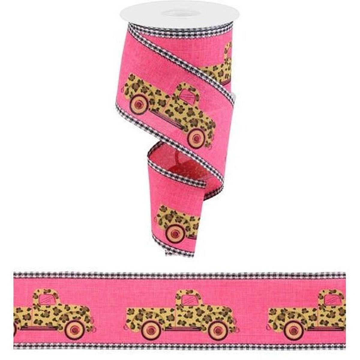 Shop For 2.5" Leopard Truck Gingham Edge Ribbon: Hot Pink (10 Yards) at Michelle's aDOORable Creations