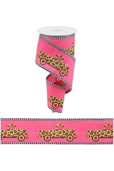 2.5" Leopard Truck Gingham Edge Ribbon: Hot Pink (10 Yards) - Michelle's aDOORable Creations - Wired Edge Ribbon