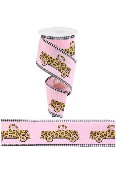2.5" Leopard Truck Gingham Edge Ribbon: Light Pink (10 Yards) - Michelle's aDOORable Creations - Wired Edge Ribbon