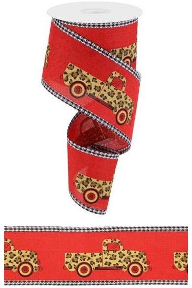 Shop For 2.5" Leopard Truck Gingham Edge Ribbon: Red (10 Yards) at Michelle's aDOORable Creations