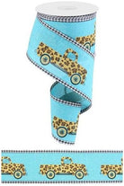 2.5" Leopard Truck Gingham Edge Ribbon: Teal (10 Yards) - Michelle's aDOORable Creations - Wired Edge Ribbon