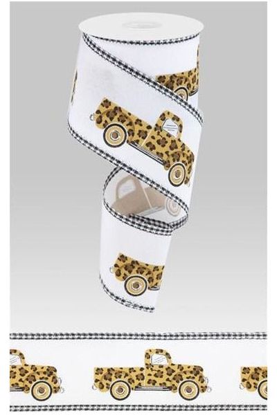 Shop For 2.5" Leopard Truck Gingham Edge Ribbon: White (10 Yards) at Michelle's aDOORable Creations