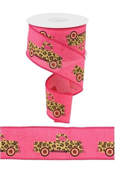 2.5" Leopard Truck Royal Ribbon: Hot Pink (10 Yards) - Michelle's aDOORable Creations - Wired Edge Ribbon