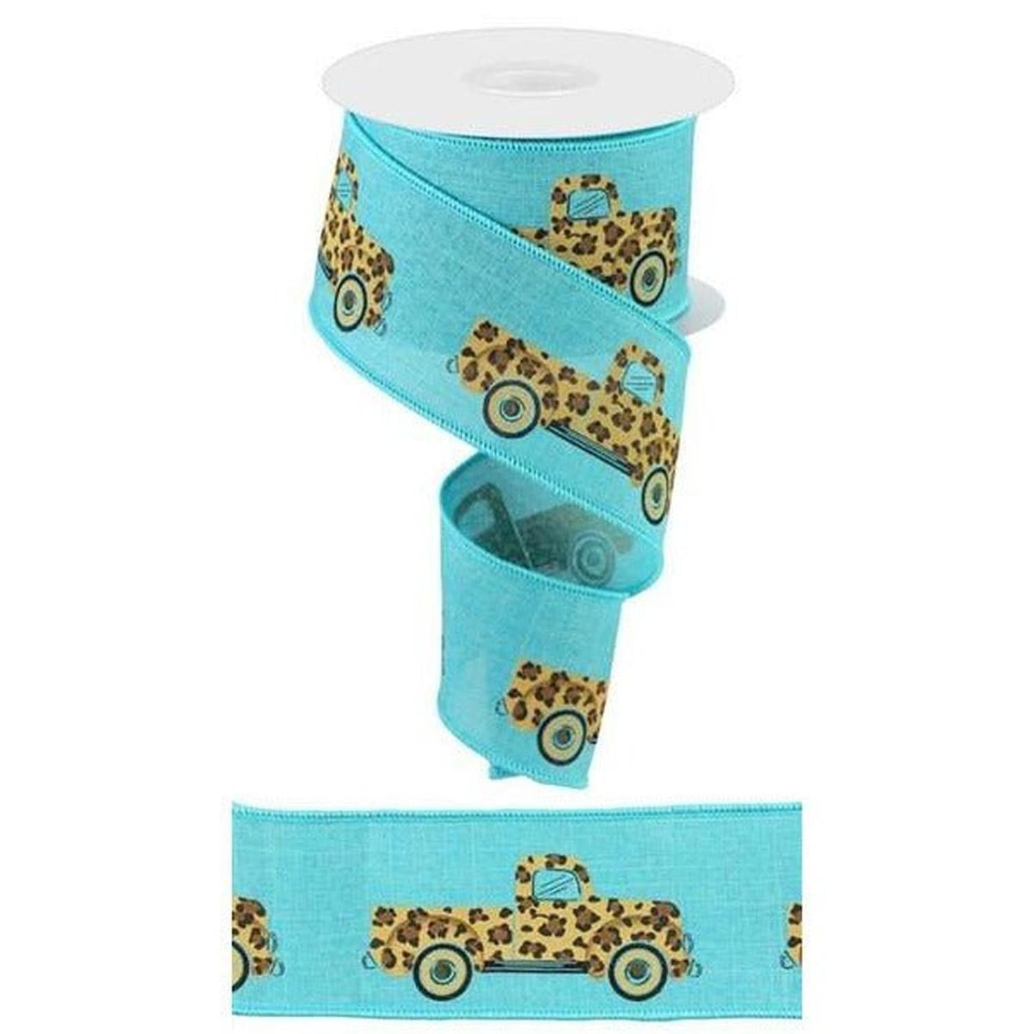 Shop For 2.5" Leopard Truck Royal Ribbon: Light Teal (10 Yards) at Michelle's aDOORable Creations