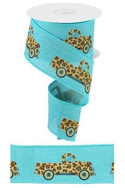 Shop For 2.5" Leopard Truck Royal Ribbon: Light Teal (10 Yards) at Michelle's aDOORable Creations