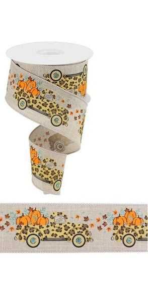 2.5" Leopard Truck Royal Ribbon: Natural (10 Yards) - Michelle's aDOORable Creations - Wired Edge Ribbon
