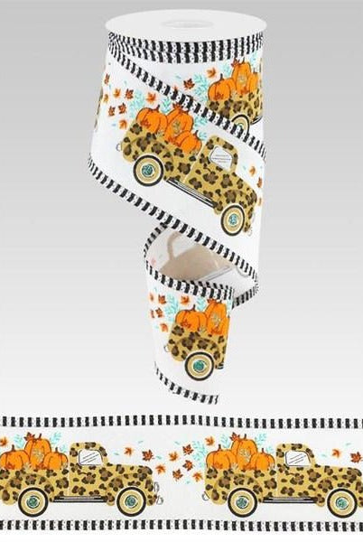 2.5" Leopard Truck Stripe Edge Ribbon: White (10 Yards) - Michelle's aDOORable Creations - Wired Edge Ribbon