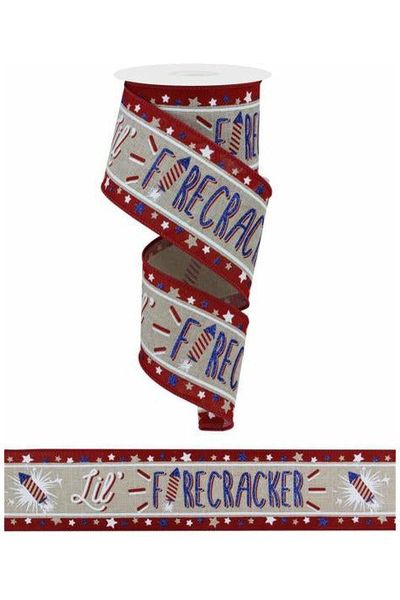 2.5" Lil Firecracker Patriotic Ribbon: Natural (10 Yards) - Michelle's aDOORable Creations - Wired Edge Ribbon