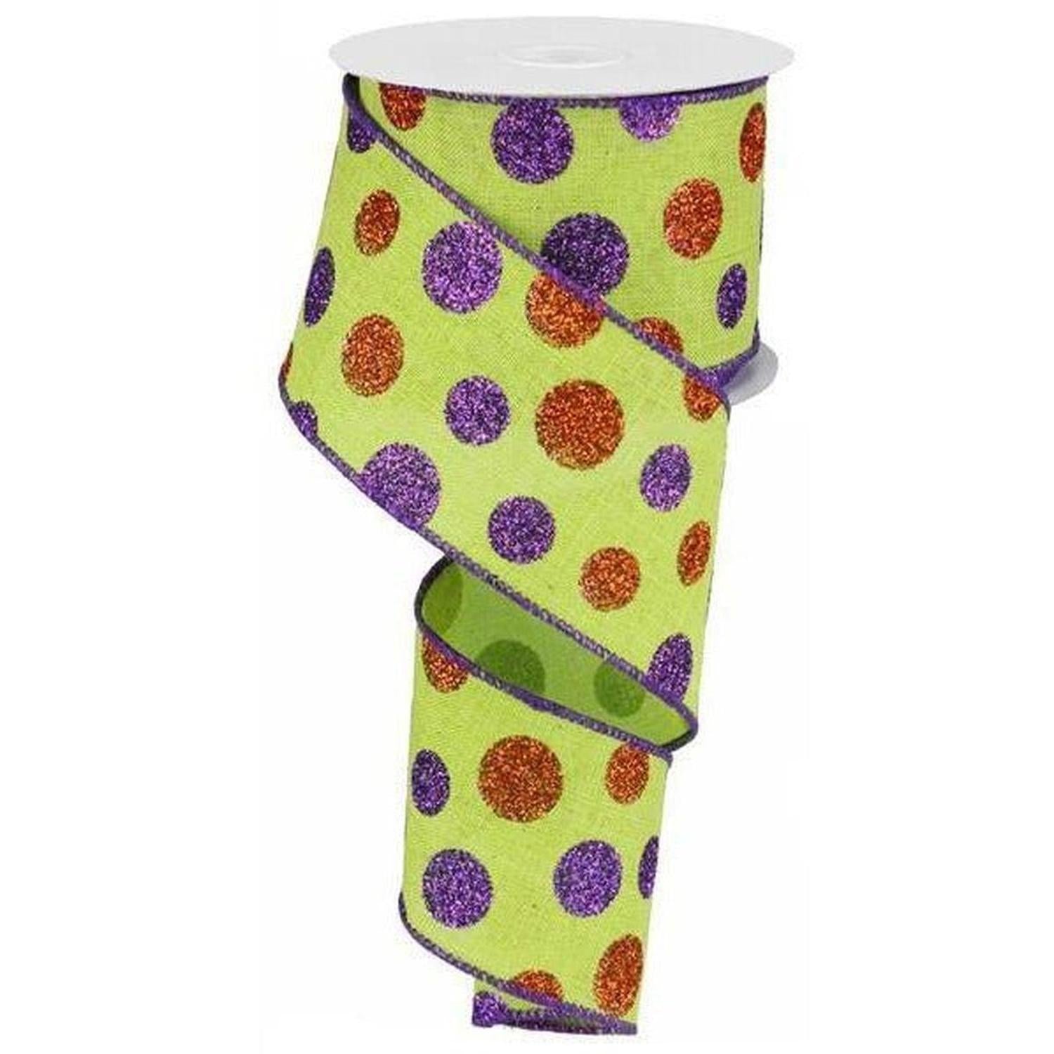 Shop For 2.5" Lime Green Ribbon with Multi Glitter Dots at Michelle's aDOORable Creations