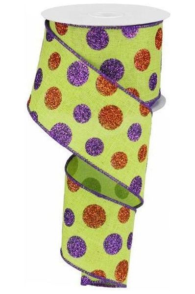 Shop For 2.5" Lime Green Ribbon with Multi Glitter Dots at Michelle's aDOORable Creations