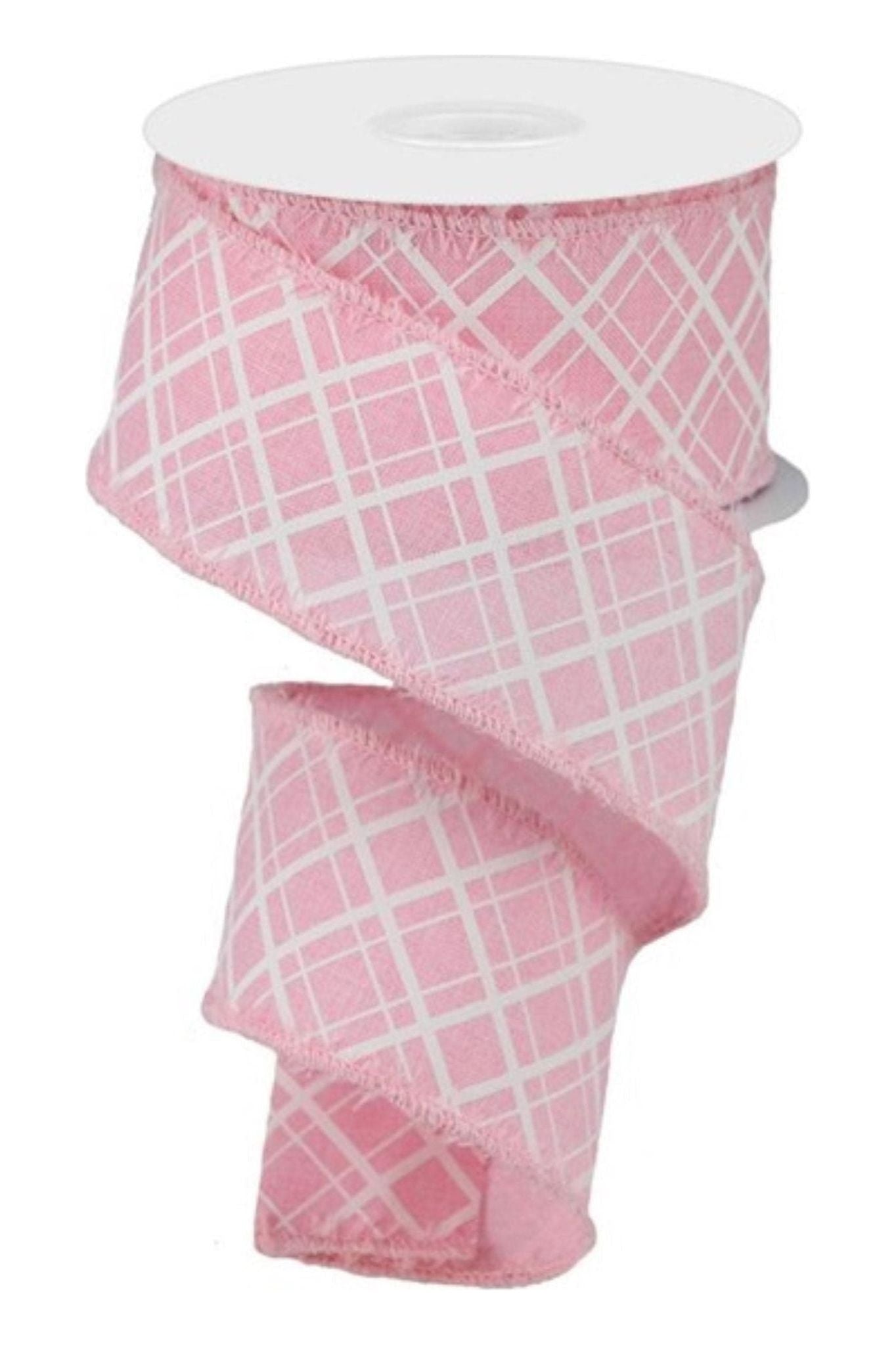 Shop For 2.5" Line Check Drift Ribbon: Lt Pink (10 Yards) at Michelle's aDOORable Creations