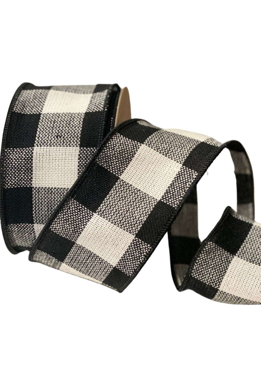 2.5" Linen Check Ribbon: Black & White (10 Yards) - Michelle's aDOORable Creations - Wired Edge Ribbon