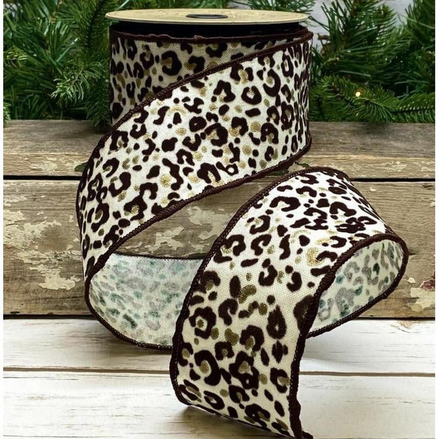 Shop For 2.5" Linen Leopard Print Ribbon: Cream (10 Yards) at Michelle's aDOORable Creations