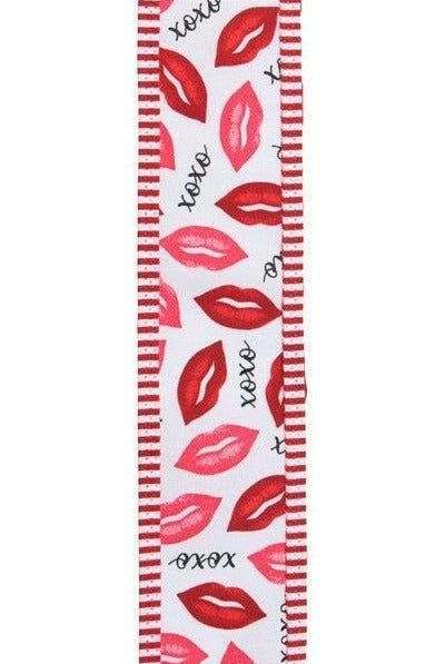 2.5" Lips XOXO Thin Stripe Ribbon: White (10 Yard) - Michelle's aDOORable Creations - Wired Edge Ribbon