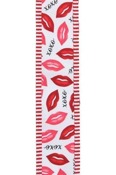 Shop For 2.5" Lips XOXO Thin Stripe Ribbon: White (10 Yard) at Michelle's aDOORable Creations