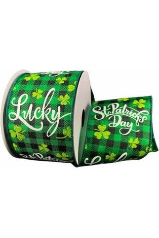 2.5" Lucky Gingham Shamrock Ribbon: Green (10 Yards) - Michelle's aDOORable Creations - Wired Edge Ribbon