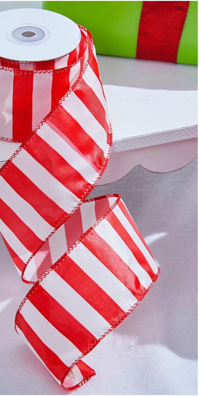 2.5" Make Me A Candy Striper Ribbon: Red (10 Yards) - Michelle's aDOORable Creations - Wired Edge Ribbon