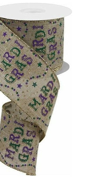 2.5" Mardi Gras Beads Ribbon: Beige (10 Yards) - Michelle's aDOORable Creations - Wired Edge Ribbon