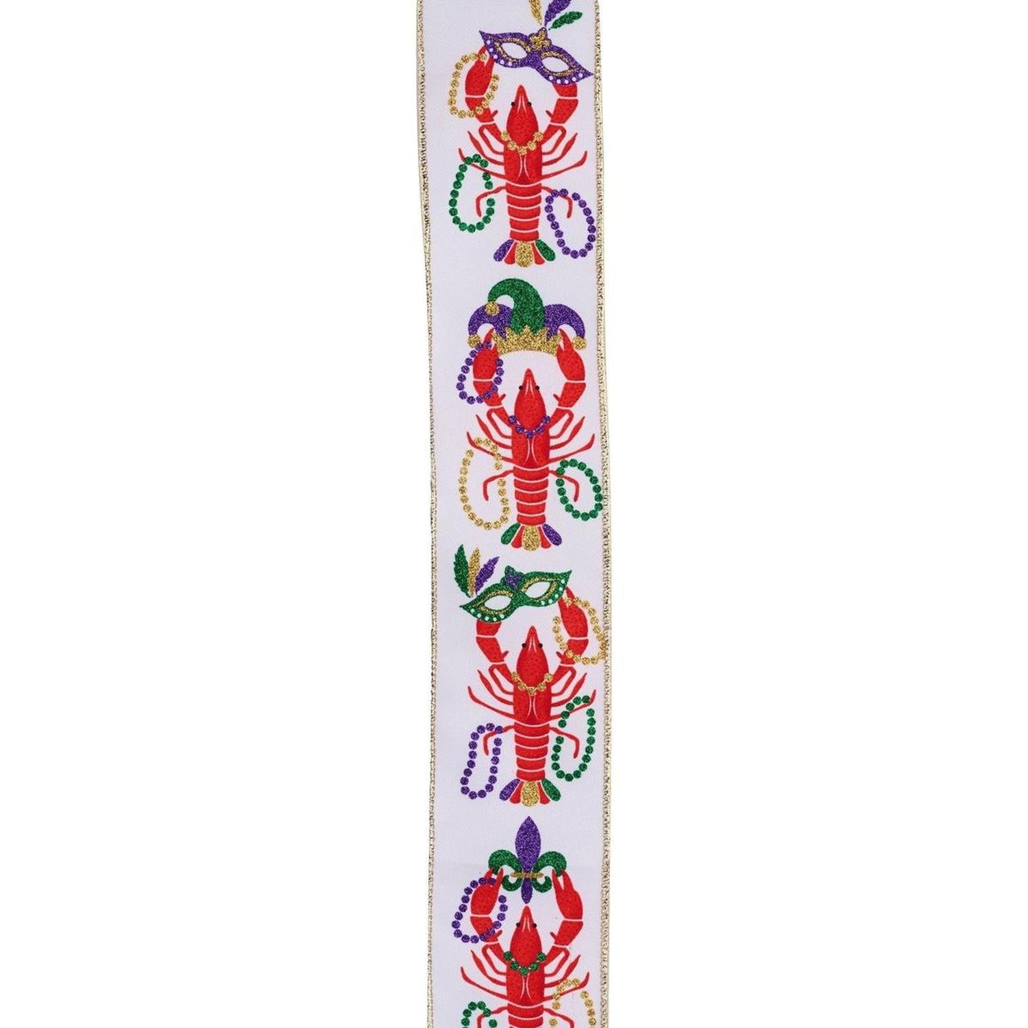 Shop For 2.5" Mardi Gras Crawfish Ribbon: White (10 Yards) at Michelle's aDOORable Creations