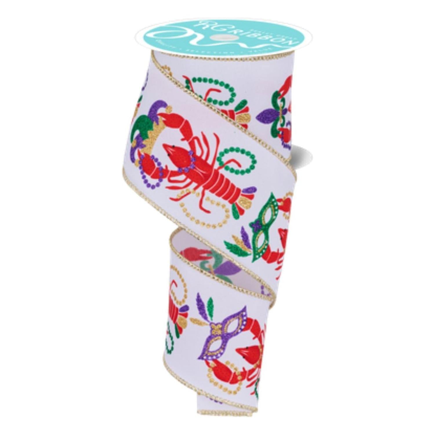 Shop For 2.5" Mardi Gras Crawfish Ribbon: White (10 Yards) at Michelle's aDOORable Creations
